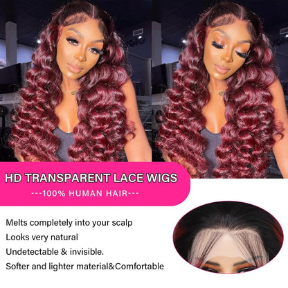 Human Hair Wig 5X5 Omber Burgundy 99J Body Wave Lace Front Wigs Human Hair Burgundy Human Hair Wig 200% Density 99J Body Wave HD Lace Front Wigs Human Hair