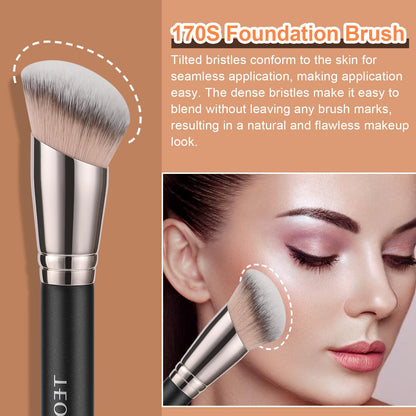 Foundation Contour Conceal Brush Set, 3PCS Angled Synthetic Kabuki Brush for Blending Setting Buffing with Liquid, Cream and Powder Cosmetic (170S/270S/370S)