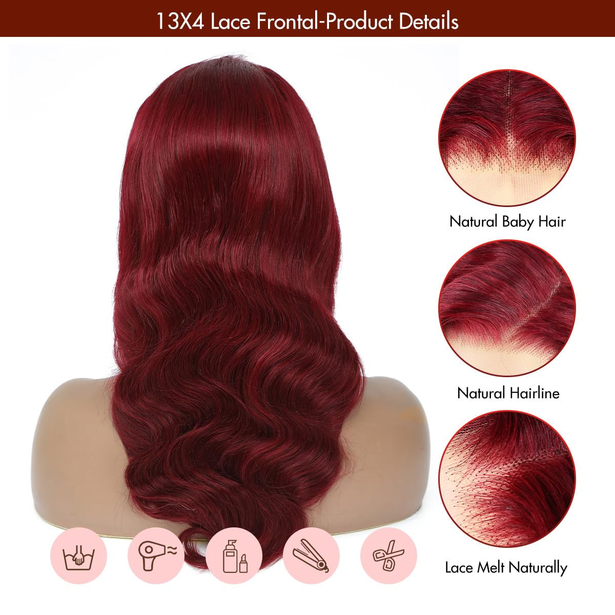 99J Burgundy Lace Front Wigs Human Hair 180% Density 13X4 HD Transparent Body Wave Lace Front Wigs Human Hair Pre Plucked with Baby Hair Wine Red Colored Lace Frontal Wig for Women