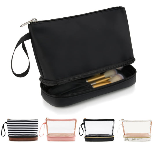 Makeup Bag for Purse, Small Travel Makeup Organizer Bag for Women Daily Double Layer Cosmetic Bag Portable Makeup Brush Bags