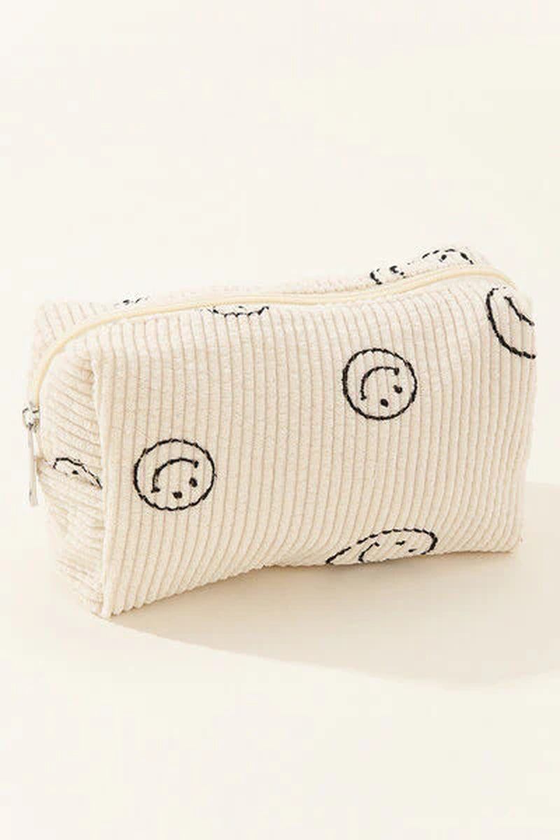 Zenana Smiley Face Corduroy Cosmetic Pouch