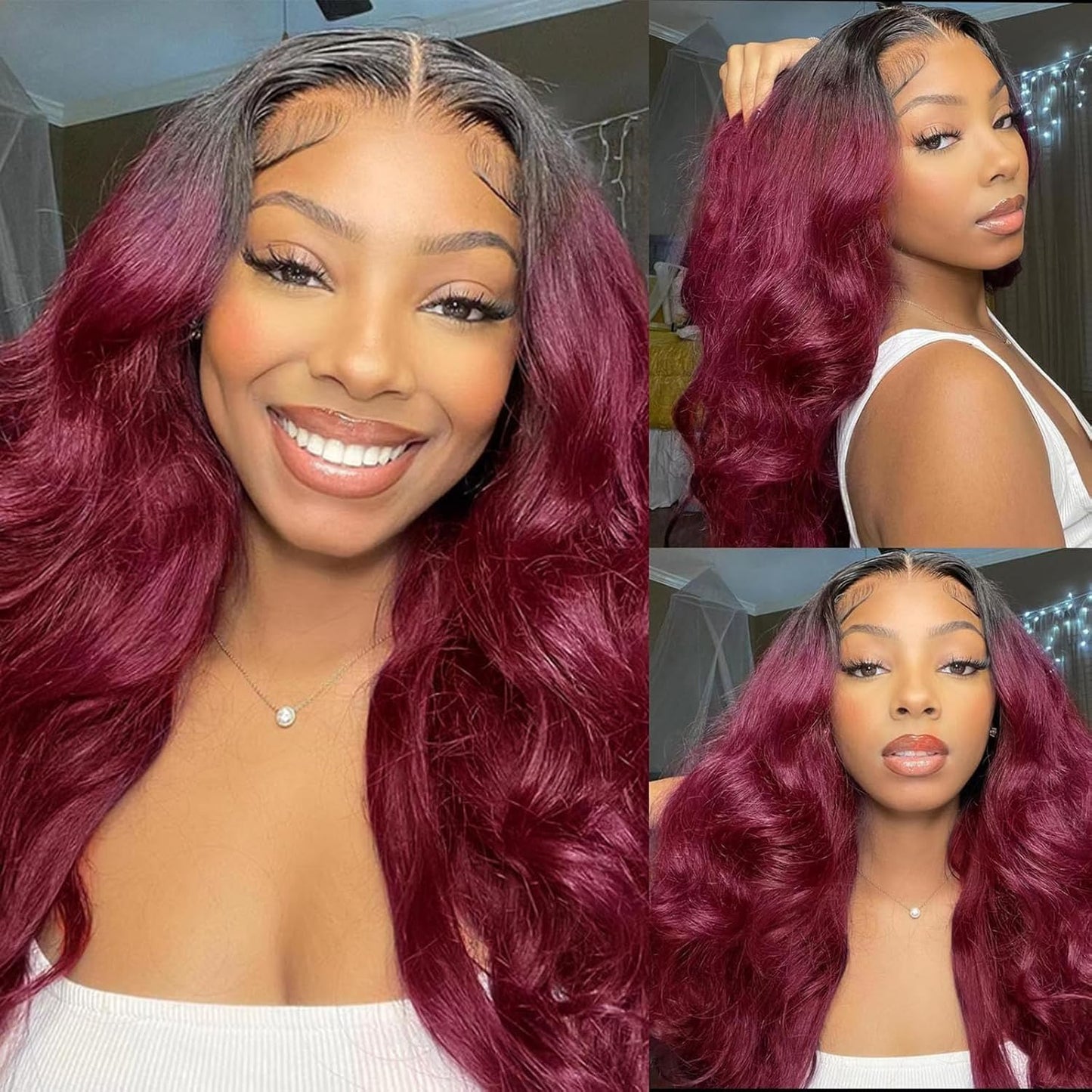 Human Hair Wig 5X5 Omber Burgundy 99J Body Wave Lace Front Wigs Human Hair Burgundy Human Hair Wig 200% Density 99J Body Wave HD Lace Front Wigs Human Hair