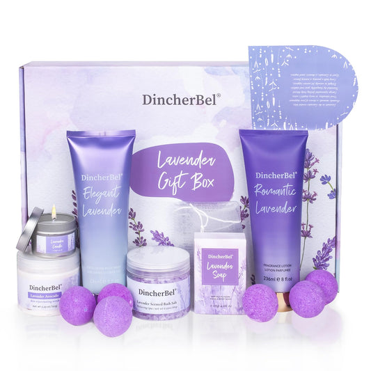 Spa Gifts for Women, Lavender Bath Spa Set for Relaxation & Stress Relief, Relaxing Spa Gift Baskets for Women - Home Spa Kit for Women