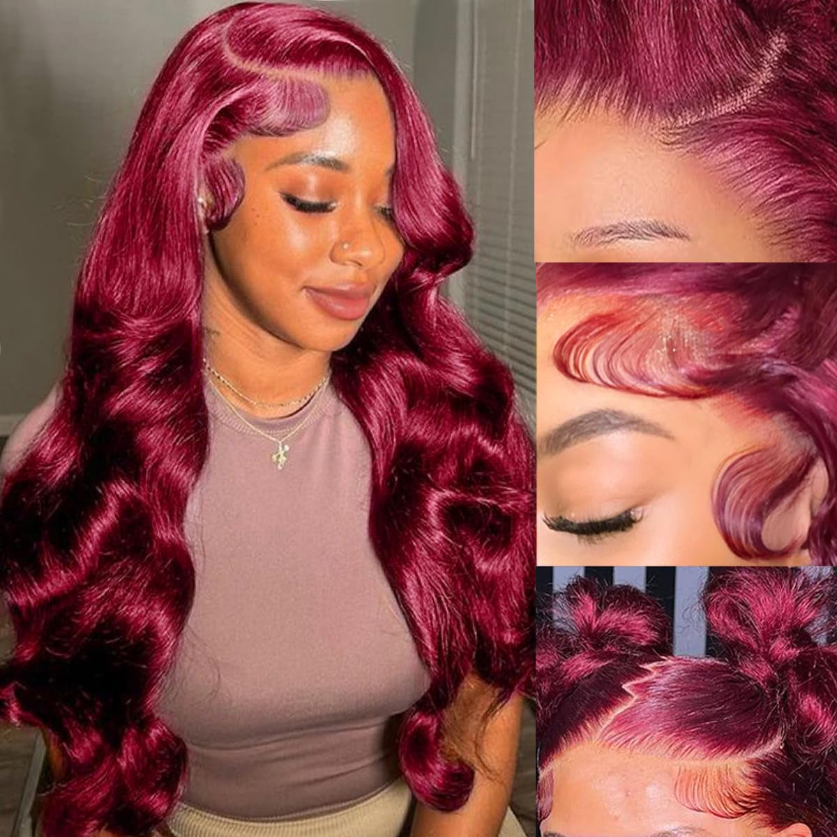 99J Burgundy Lace Front Wigs Human Hair 180% Density 13X4 HD Transparent Body Wave Lace Front Wigs Human Hair Pre Plucked with Baby Hair Wine Red Colored Lace Frontal Wig for Women