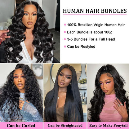 Human Hair Bundles 16 18 20 22 Inch Body Wave Bundles Human Hair 12A 100% Unprocessed Brazilian Virgin Human Hair 4 Bundles Human Hair Body Wave Human Hair Bundles Natural Color Human Hair Extensions