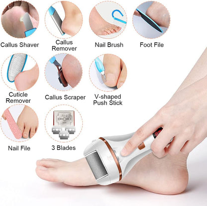 Electric Foot File Callus Remover, Rechargeable Pedicure Tools Foot Care Kit, Callus Remover for Feet with 3 Roller Heads,2 Speed, Display for Remove Cracked Heels Calluses and Hard Skin