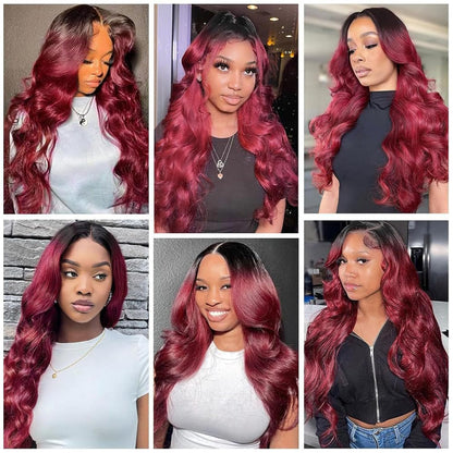 Human Hair Wig 5X5 Omber Burgundy 99J Body Wave Lace Front Wigs Human Hair Burgundy Human Hair Wig 200% Density 99J Body Wave HD Lace Front Wigs Human Hair