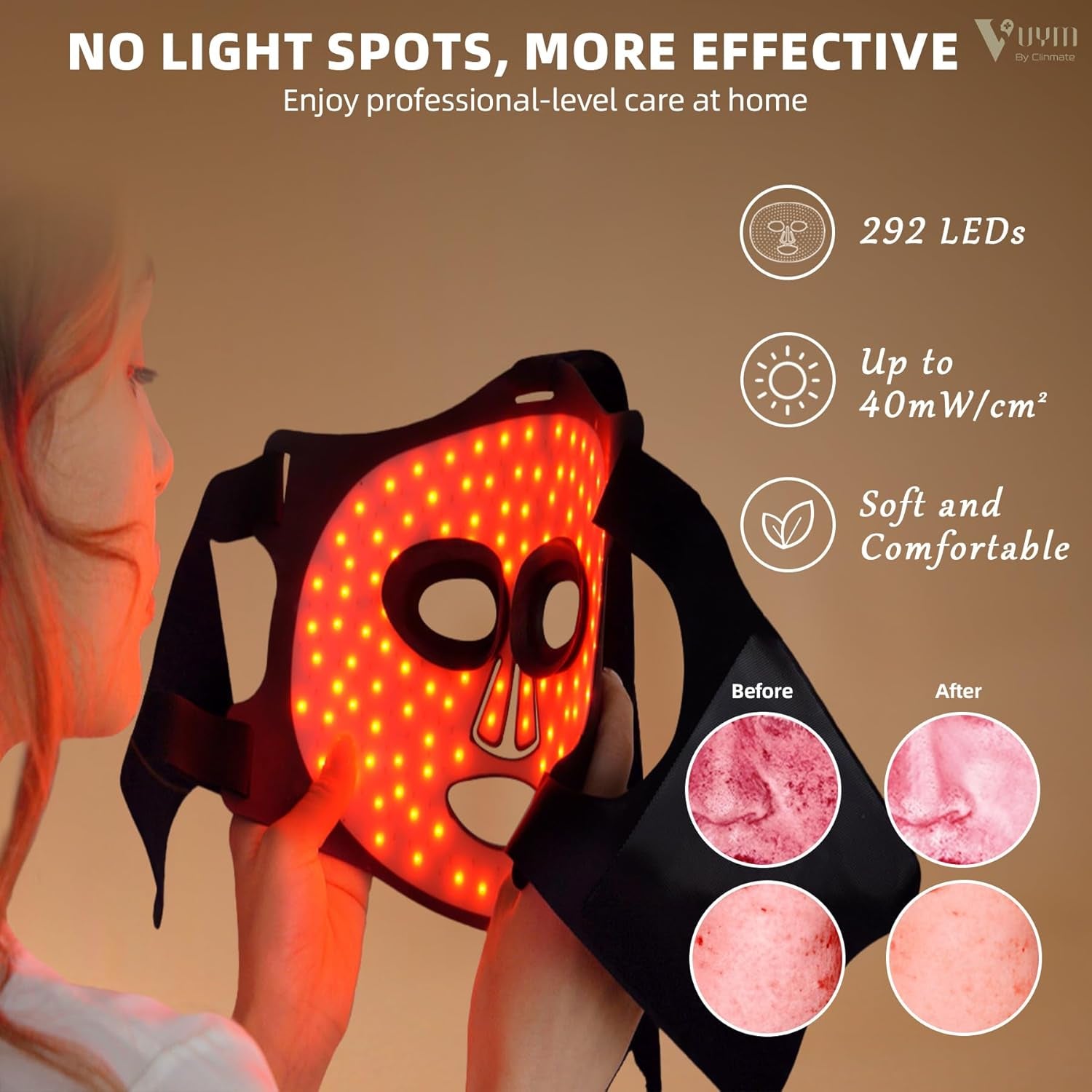 Red Light Therapy Mask, Lightweight 130G Skin Brightening anti Aging Wrinkles Reduction, 292 Leds Professional Infrared Red Light Therapy for Face, Portable LED Facial Skincare Mask Gift Pack Black