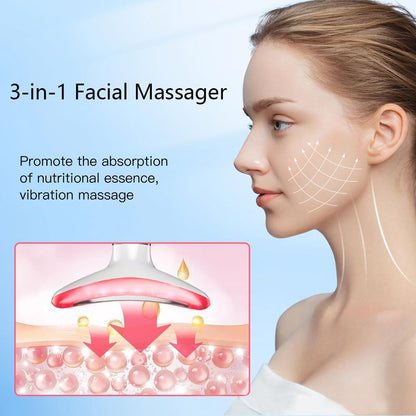 3 Modes Portable Facial Massager, Neck Face Massager for Skin Care, Face Beauty Device with Vibration & Heated, Multifunctional Face Massage Tool for Lifting Skin (White)