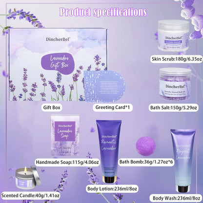 Spa Gifts for Women, Lavender Bath Spa Set for Relaxation & Stress Relief, Relaxing Spa Gift Baskets for Women - Home Spa Kit for Women