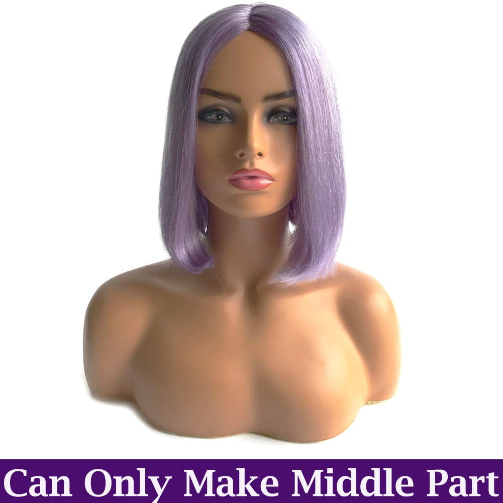 Colored Human Hair Wigs Lilac Blunt Cut Bob Wigs Natural Wigs for Black Women Non Lace Front Wigs Middle Part Wigs Brazilian Remy Hair Machine Made Wigs Long Bob Style Wigs(10 Inch,180% Density)