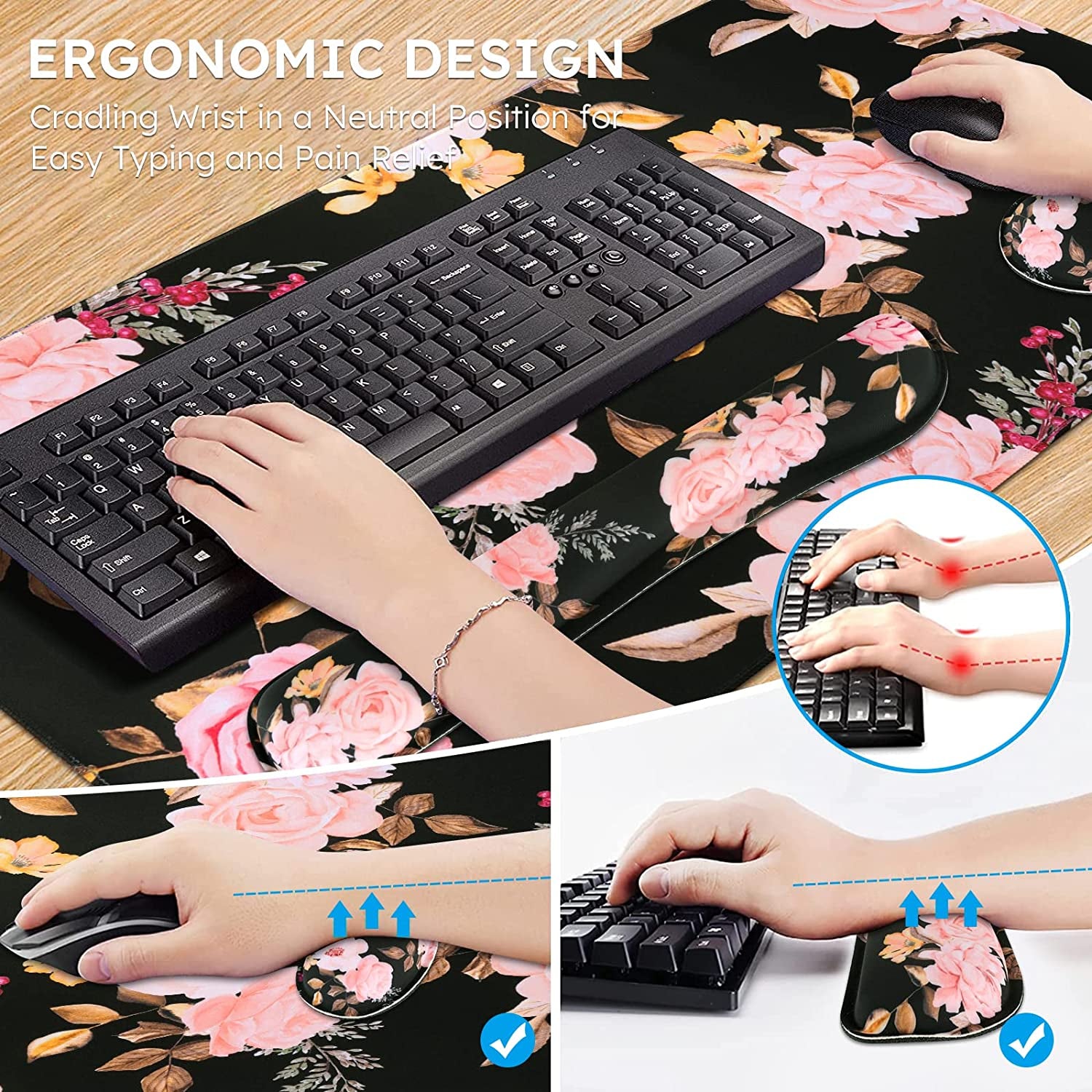 Keyboard Mouse Pad Set,Extended Gaming Mouse Pad + Keyboard Wrist Rest Support, Memory Foam, Easy Typing Pain Relief, 3Pcs (35.4×15.7 In) Large Ergonomic XXL Thick Mousepad Desk Mat