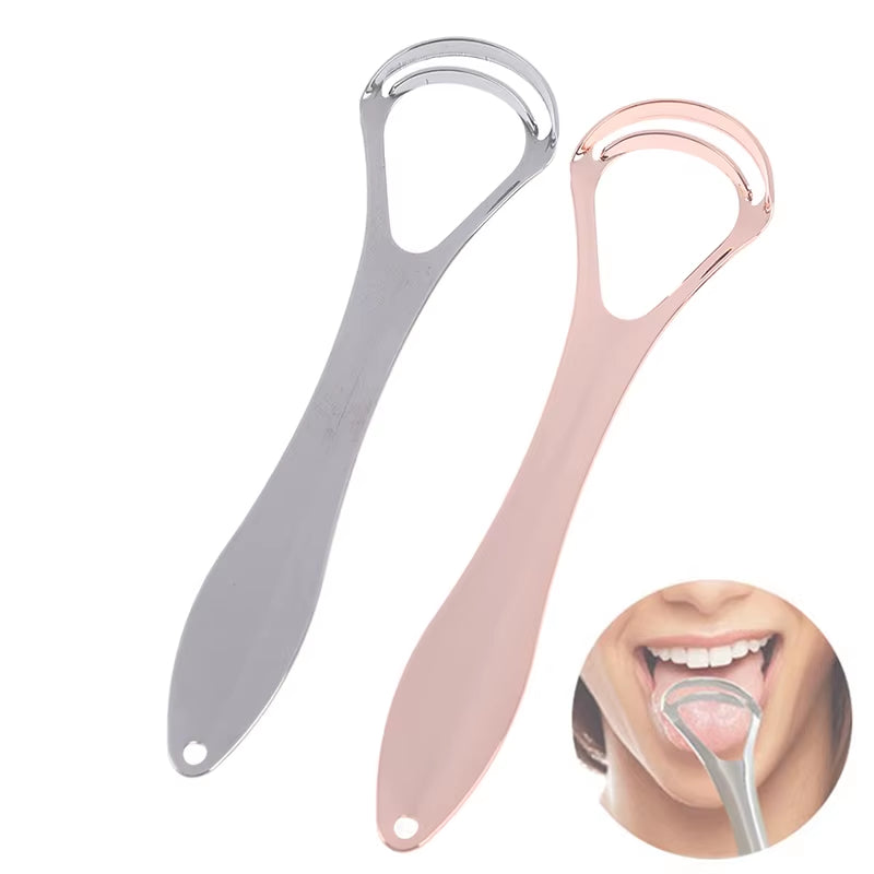 1PCS Reusable Double Layer Tongue Scraper Stainless Steel Oral Tongue Cleaner Health Cleaning Brush Mouth Fresh Breath Scraping