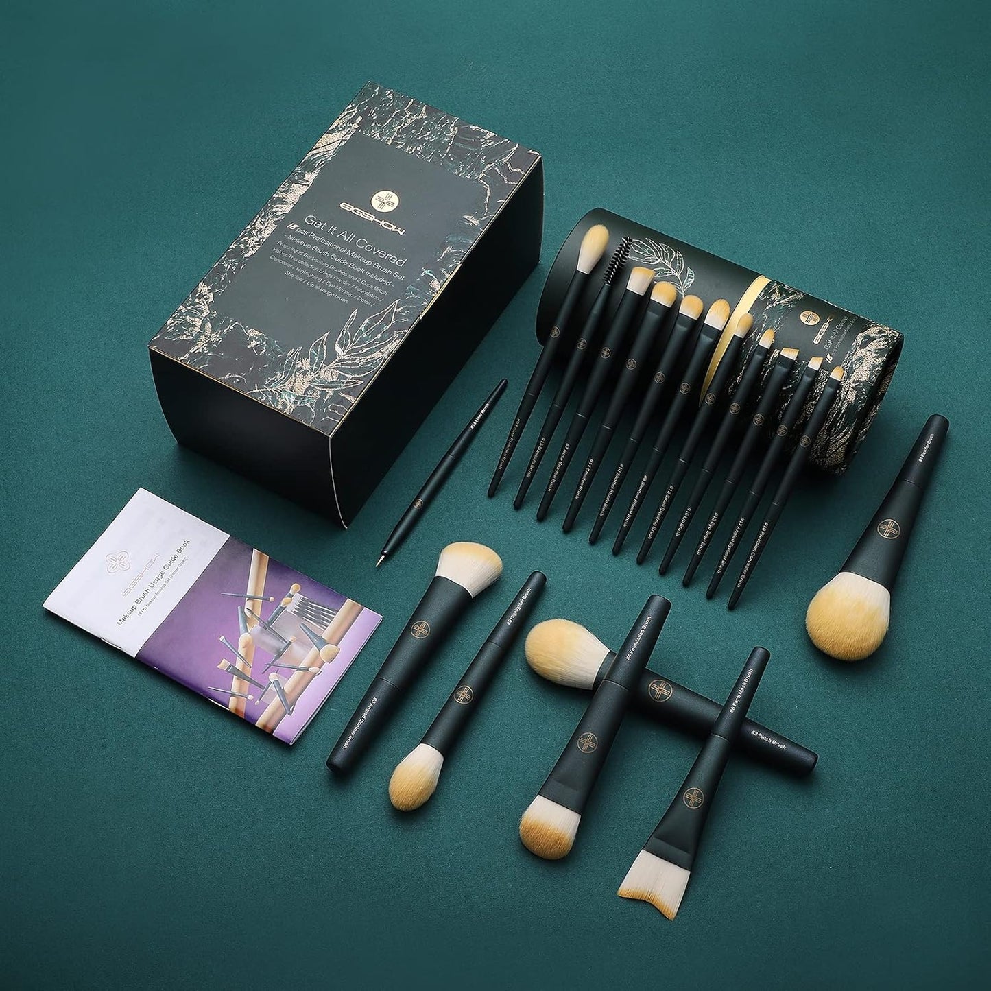 Makeup Brushes 18Pcs Professional Makeup Brush Travel Set with Eco Cylinder 2Cups Holder, Premium Synthetic Foundation Powder Concealer Blush Blending Eye Lip Brush Kit - Cruelty Free