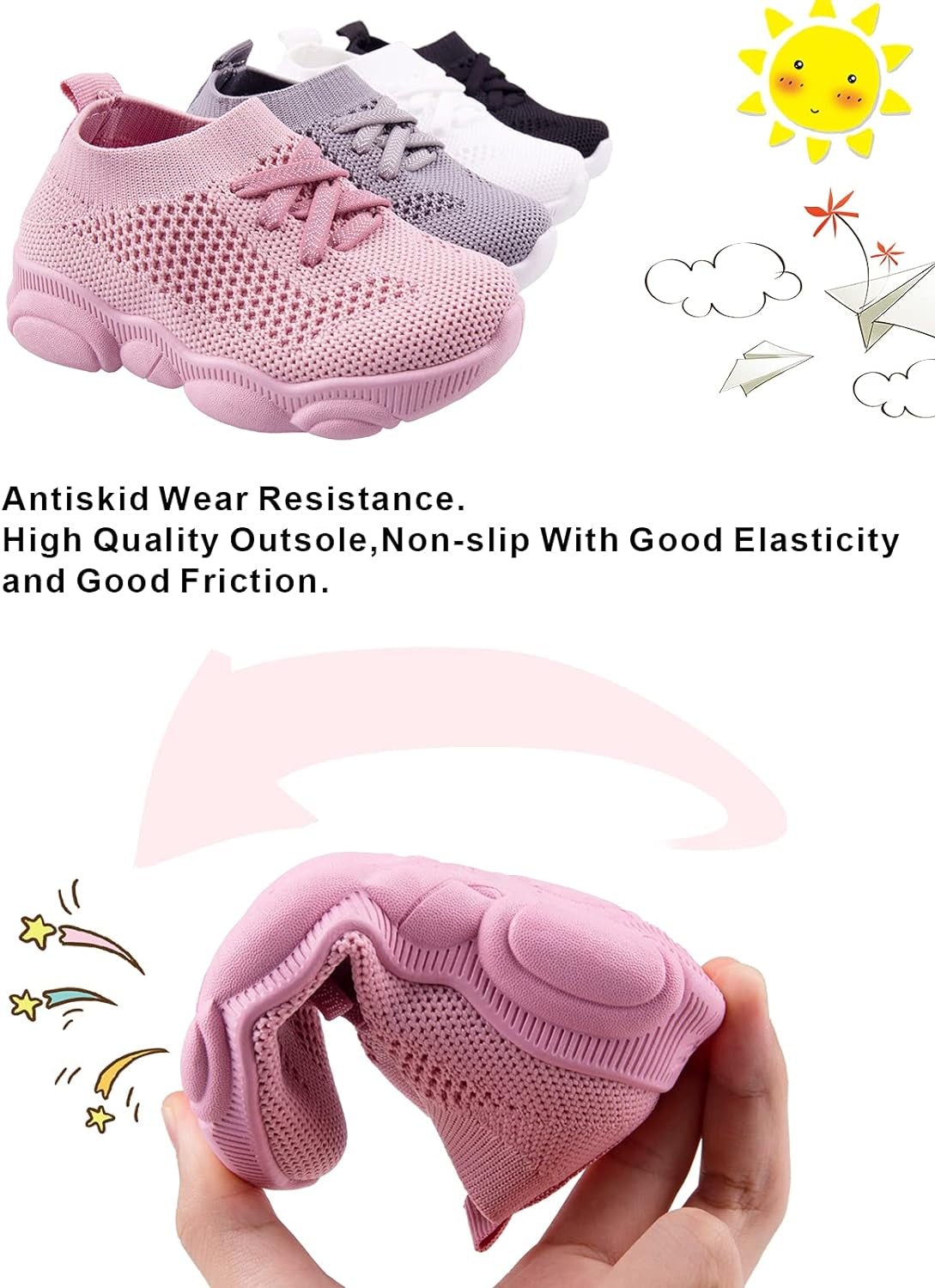 Baby Boy Girl First Walking Shoes Toddler Infant Mesh Sneakers Breathable Lightweight Non-Slip Rubber Sole Summer