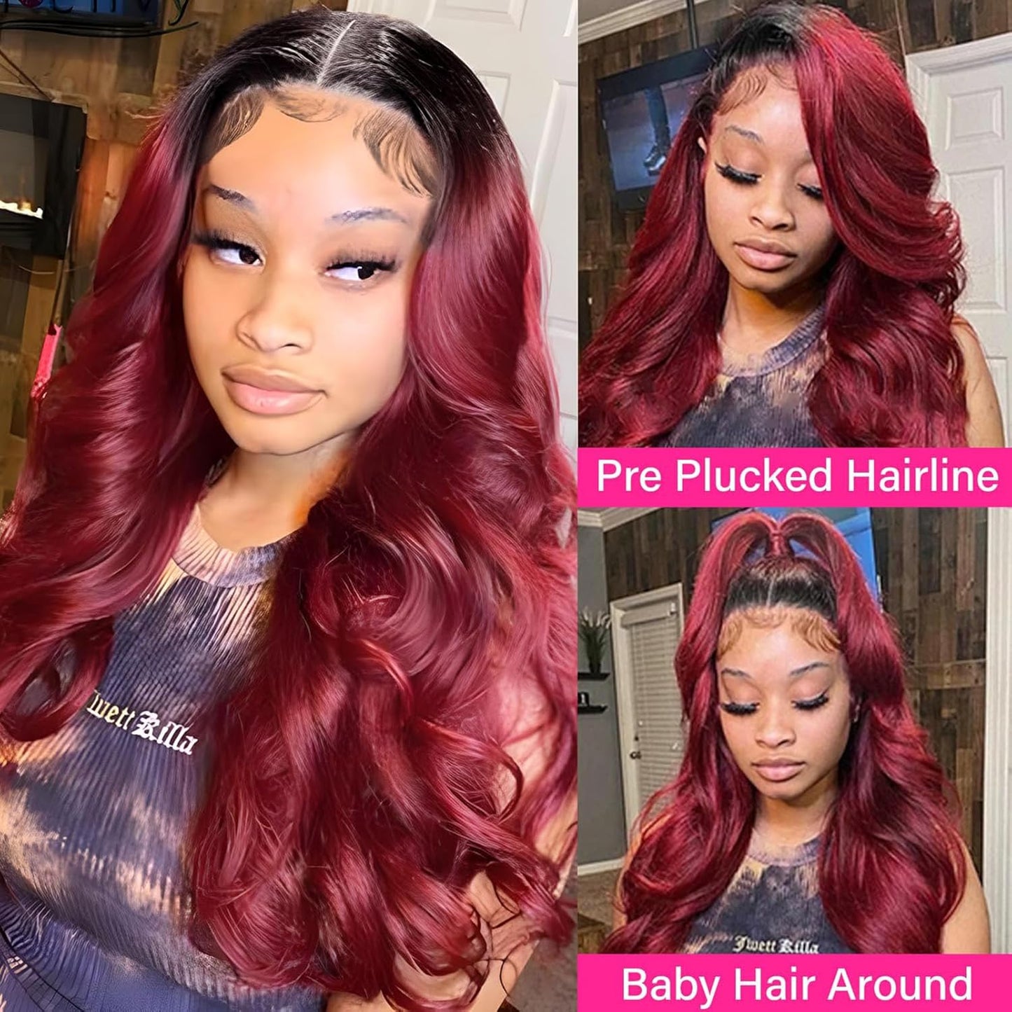 Human Hair Wig 5X5 Omber Burgundy 99J Body Wave Lace Front Wigs Human Hair Burgundy Human Hair Wig 200% Density 99J Body Wave HD Lace Front Wigs Human Hair