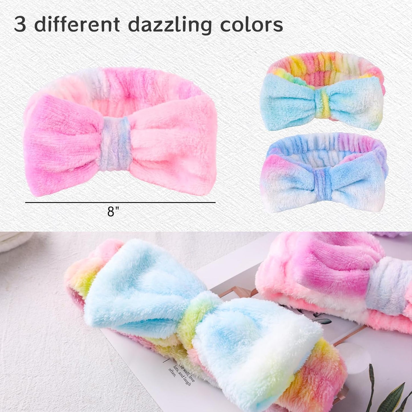 3PCS Spa Headbands, Makeup Headbands Colorful Bow Hair Bands for Facial Treatments Washing Face Makeup Sessions Yoga Sports