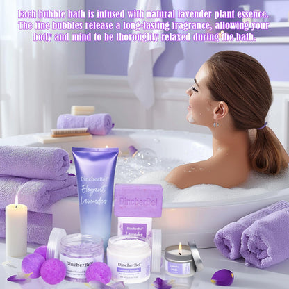 Spa Gifts for Women, Lavender Bath Spa Set for Relaxation & Stress Relief, Relaxing Spa Gift Baskets for Women - Home Spa Kit for Women