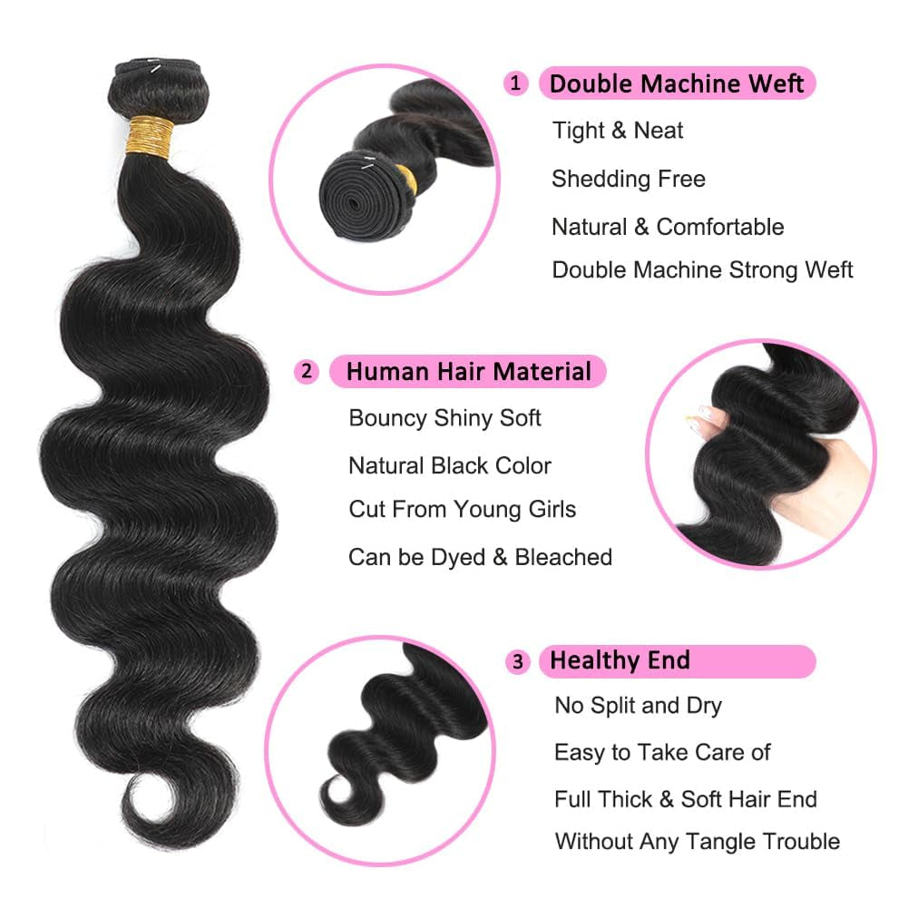 Human Hair Bundles 16 18 20 22 Inch Body Wave Bundles Human Hair 12A 100% Unprocessed Brazilian Virgin Human Hair 4 Bundles Human Hair Body Wave Human Hair Bundles Natural Color Human Hair Extensions