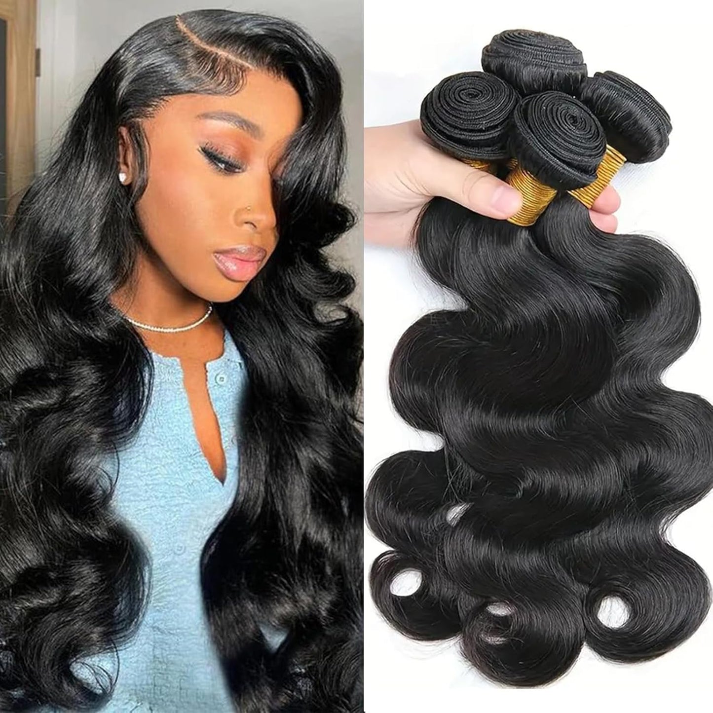 Human Hair Bundles 16 18 20 22 Inch Body Wave Bundles Human Hair 12A 100% Unprocessed Brazilian Virgin Human Hair 4 Bundles Human Hair Body Wave Human Hair Bundles Natural Color Human Hair Extensions