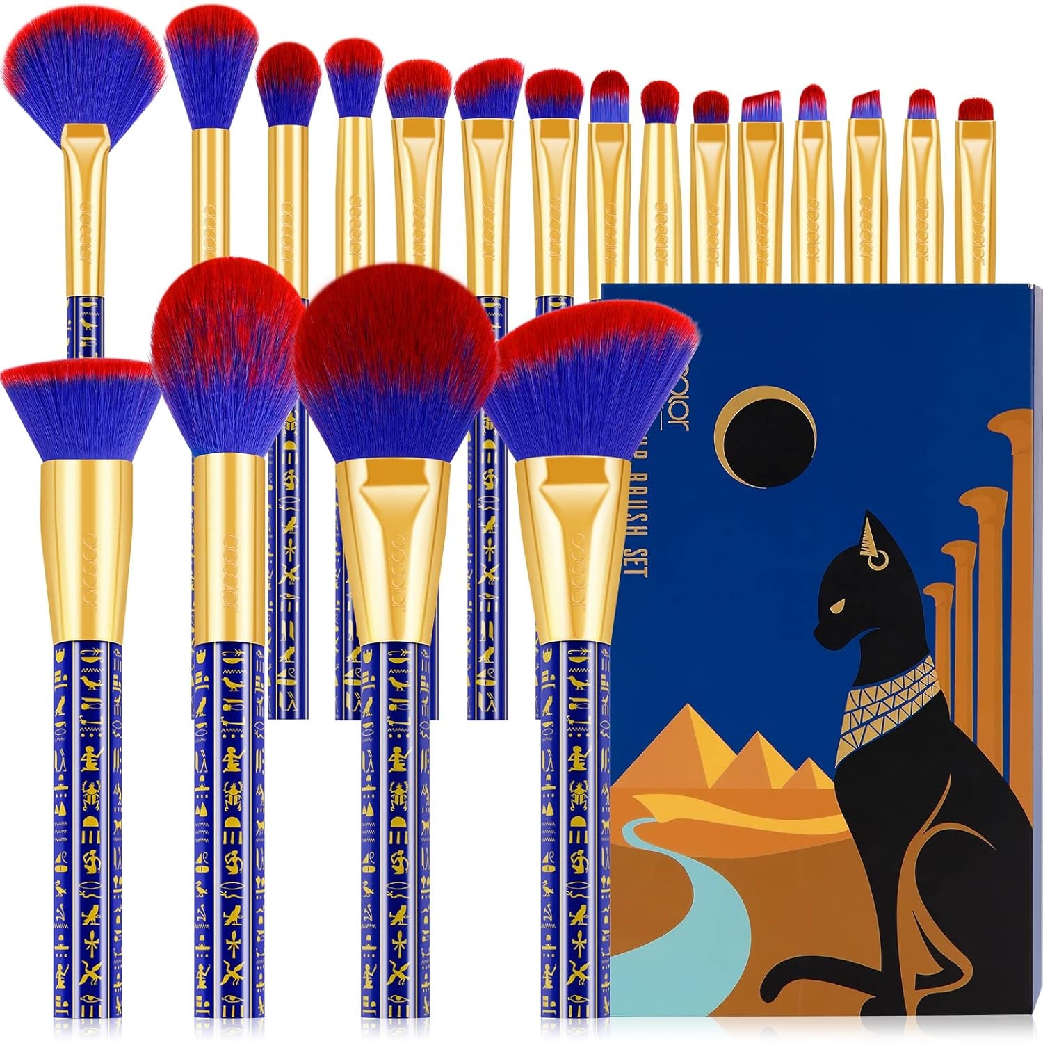 Makeup Brushes 19Pcs Makeup Brush Set Premium Gift Synthetic Powder Kabuki Foundation Contour Blush Concealer Eye Shadow Blending Liner Make up Brush Kit, Ancient Egyptian Series