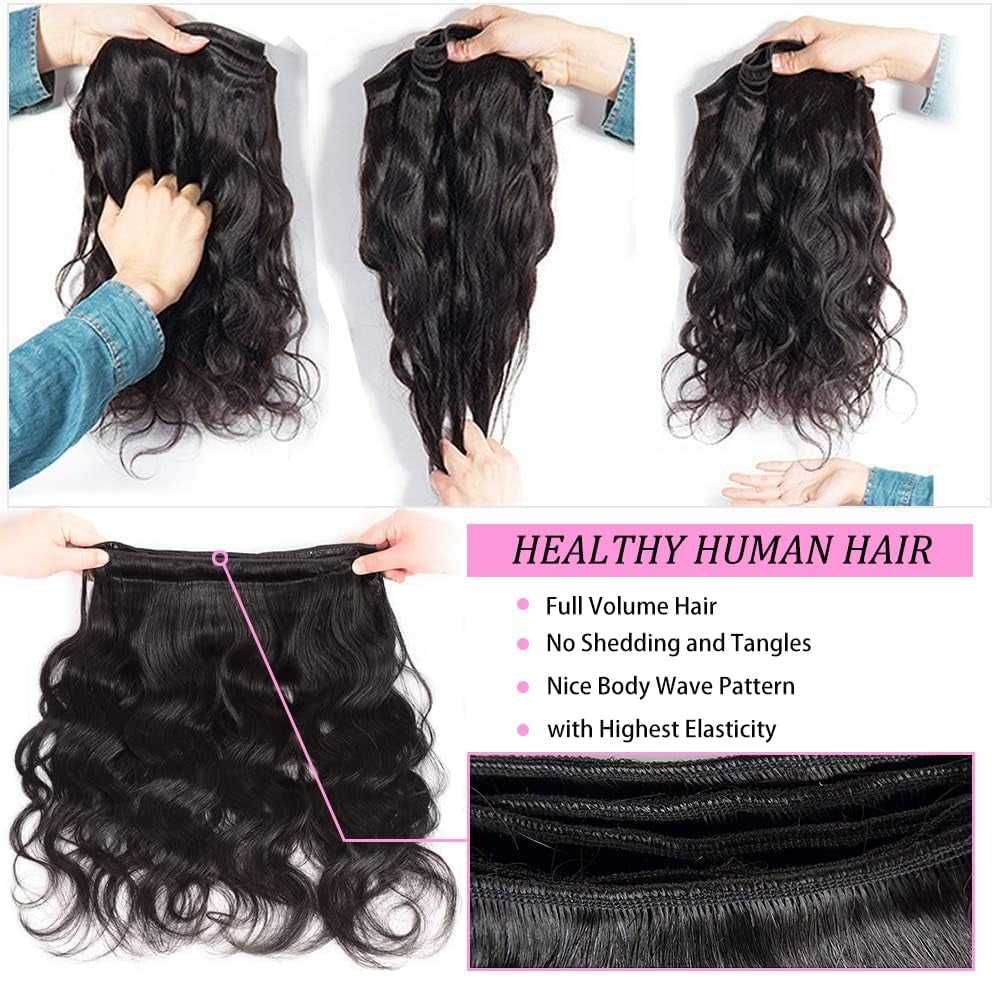 Human Hair Bundles 16 18 20 22 Inch Body Wave Bundles Human Hair 12A 100% Unprocessed Brazilian Virgin Human Hair 4 Bundles Human Hair Body Wave Human Hair Bundles Natural Color Human Hair Extensions